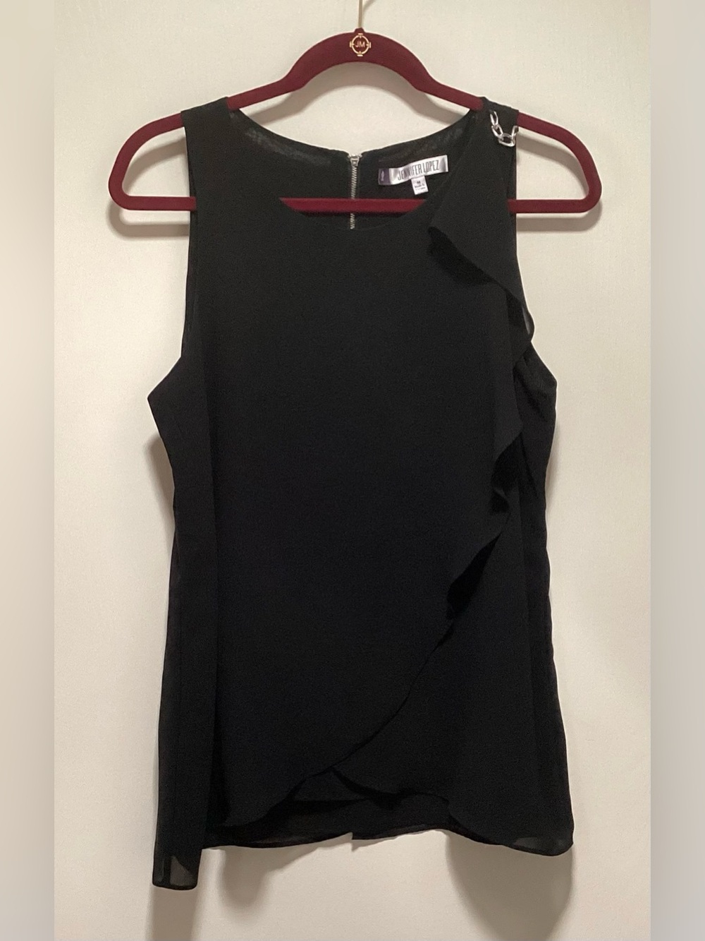Jennifer Lopez Black Ruffle Sleeveless Blouse